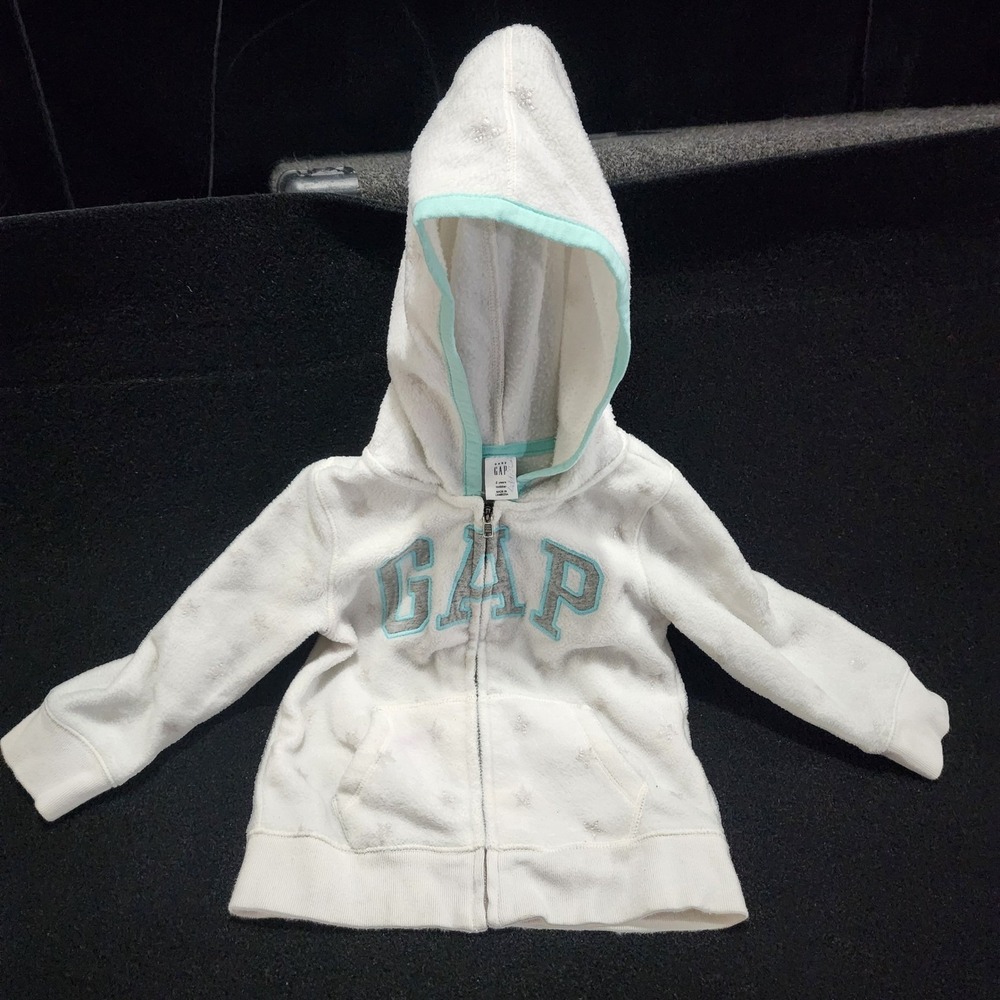 Baby Gap White Star Fuzzy Fleece Zip Up Hoodie Jacket Toddler 2‎ Years